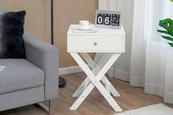 FaFurn™ X-Shape 1 Drawer End Table with Knob Handle - White, Wood