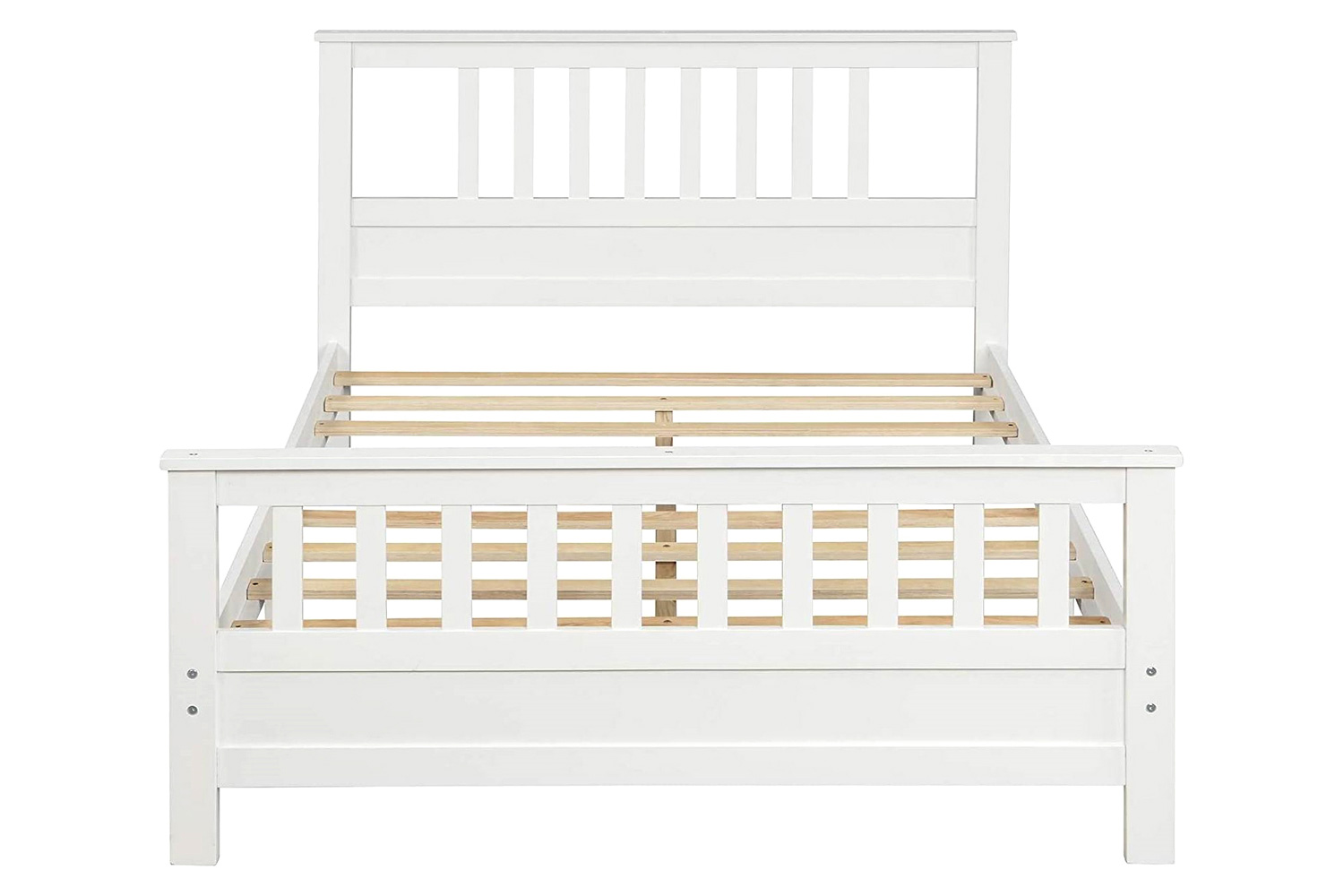 FaFurn Pine Wood Slatted Platform Headboard Footboard Full Size Bed - White