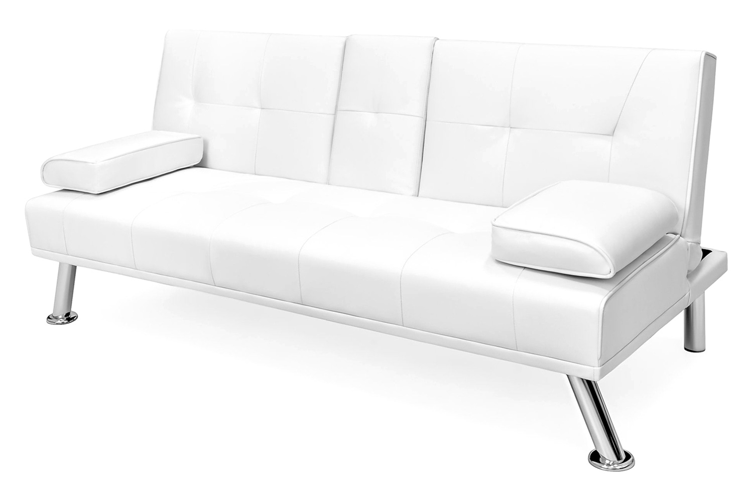 FaFurn™ Faux Leather Convertible Sofa Futon with 2 Cup Holders - White