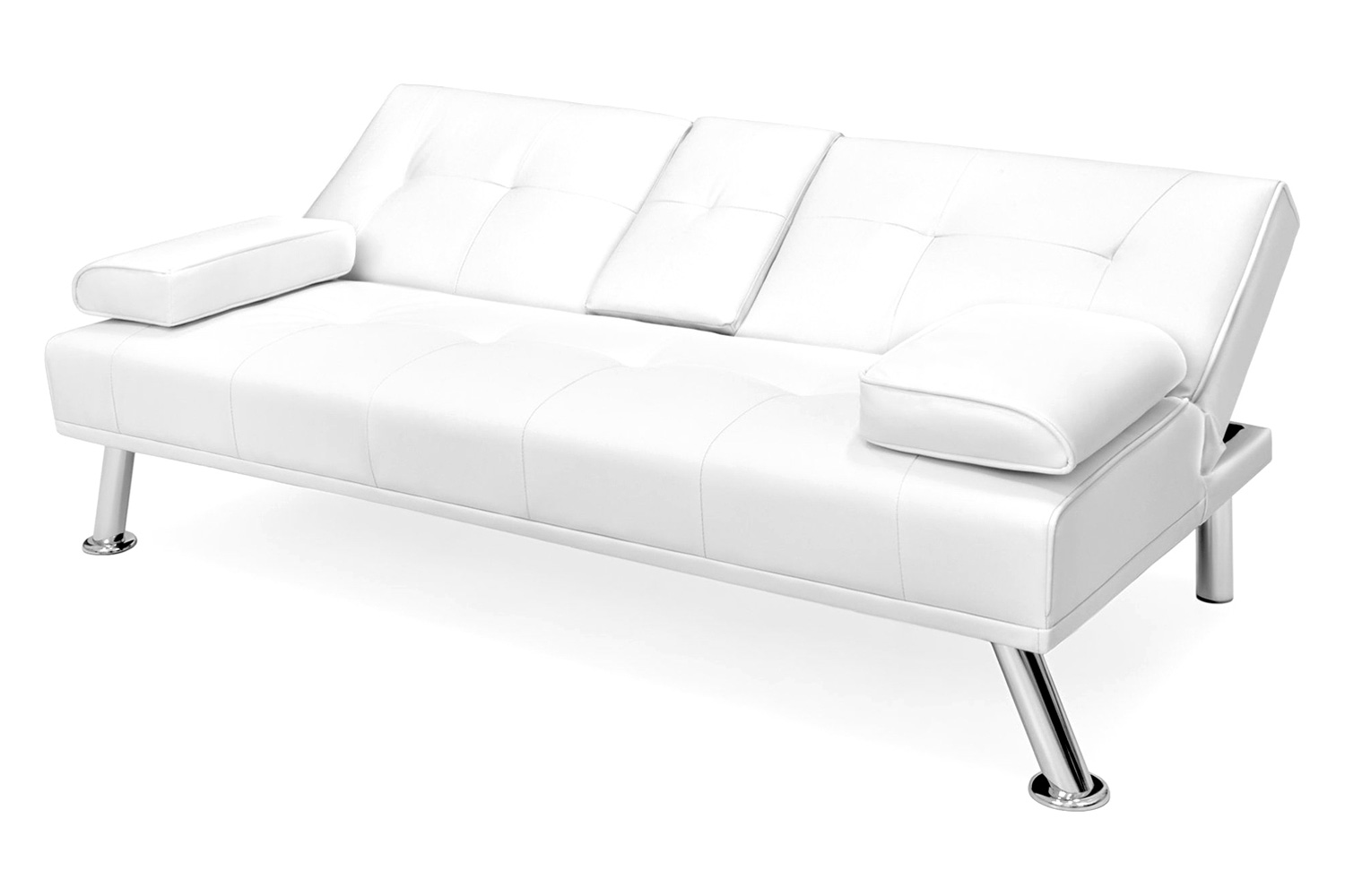 FaFurn™ Faux Leather Convertible Sofa Futon with 2 Cup Holders - White