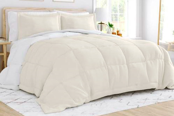 FaFurn Full/Queen Size 3-Piece Reversible Comforter Set - White/Cream, Microfiber