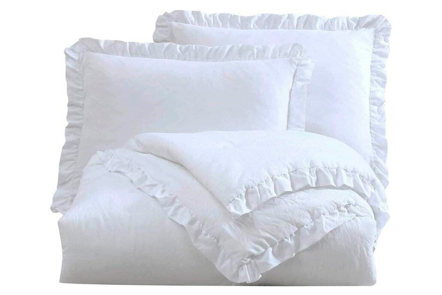 FaFurn Full Size Oversized Ruffled Edge Comforter Set - White, Microfiber