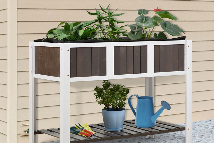 FaFurn - White Wooden 2 Level Elevated Raised Garden Planter Bed