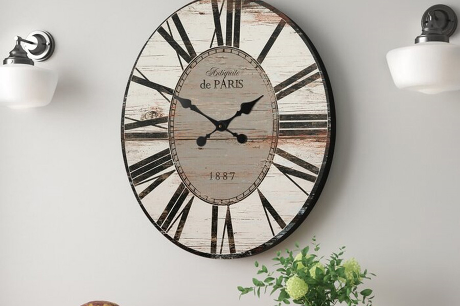 FaFurn - Oversized Distressed Paris Wood Wall Clock