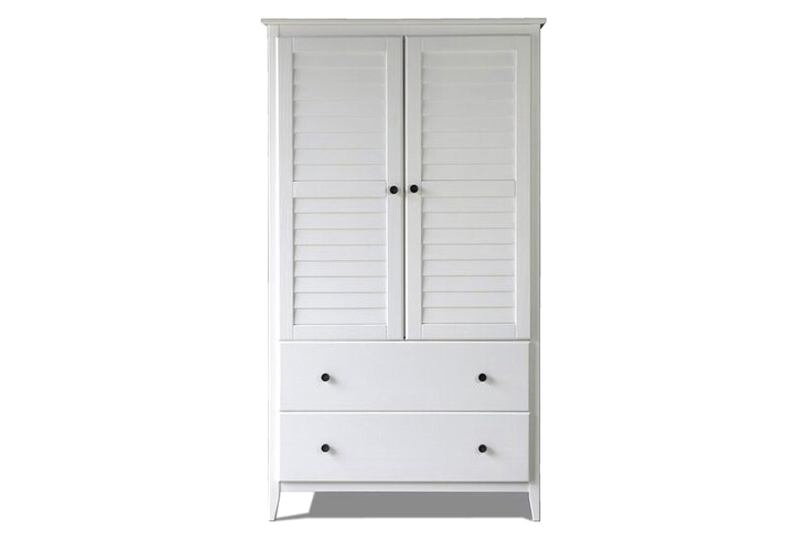 FaFurn Farmhome Louvered Distressed Pine Armoire - White