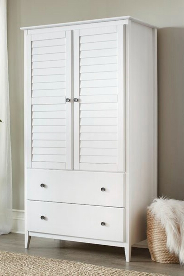 FaFurn Farmhome Louvered Distressed Pine Armoire - White