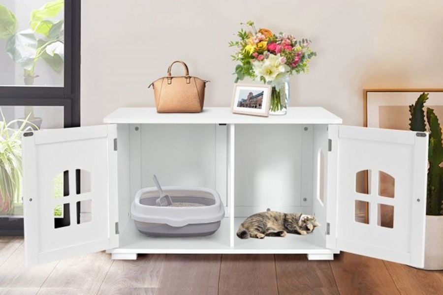 FaFurn Modern Large Ventilated Private Divider Cat Litter Box - White