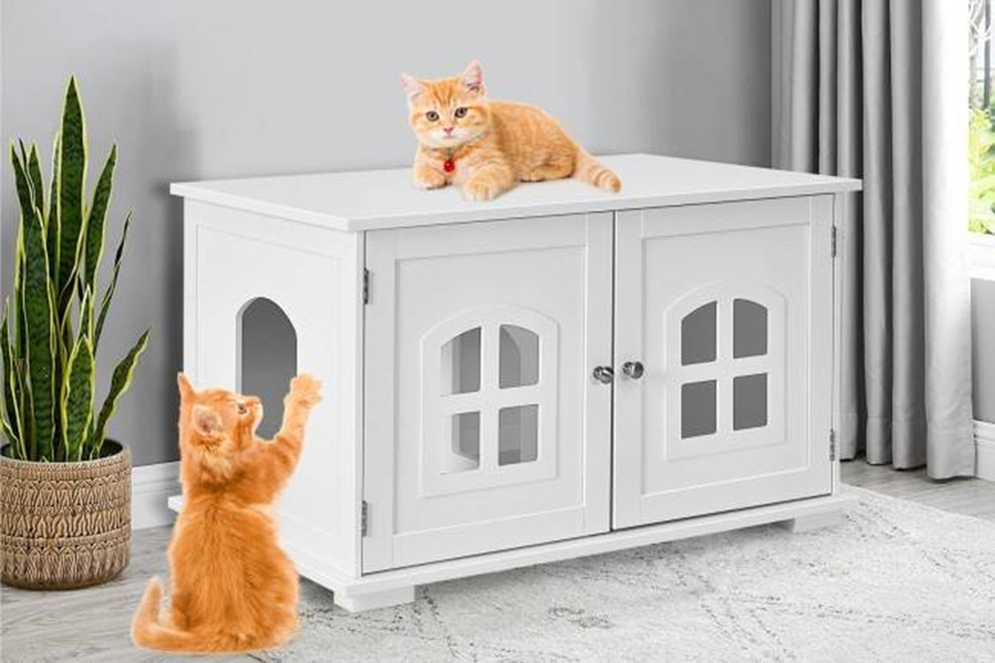 FaFurn Modern Large Ventilated Private Divider Cat Litter Box - White