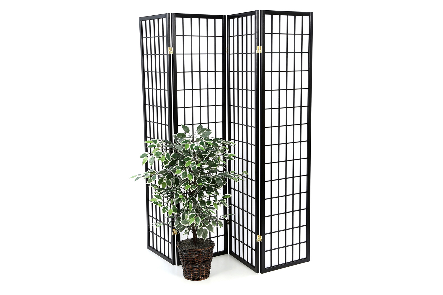 FaFurn - Black 4-Panel Asian Style Shoji Room Divider Screen