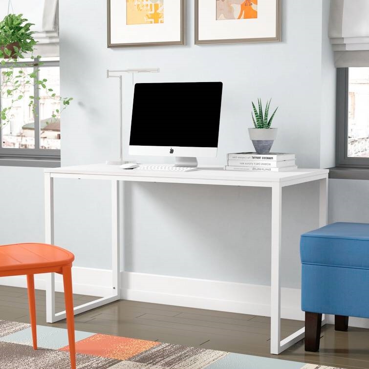 FaFurn - Modern Computer Desk with Metal Frame and Wood Top in White