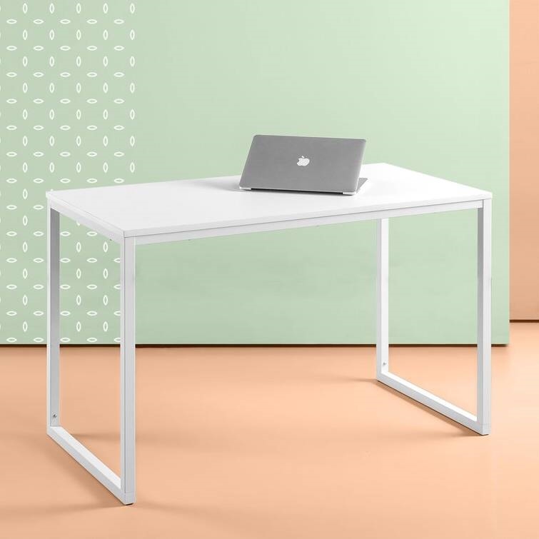 FaFurn - Modern Computer Desk with Metal Frame and Wood Top in White