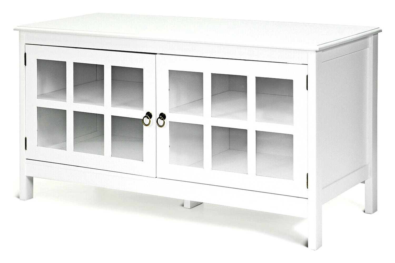 FaFurn - Wood Entertainment Center TV Stand with Glass Panel Doors