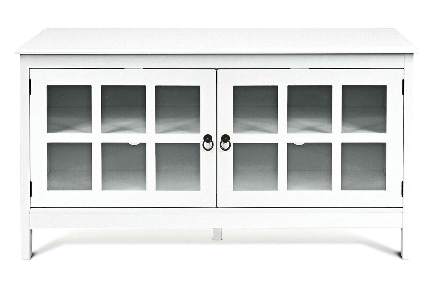 FaFurn Wood Entertainment Center TV Stand with Glass Panel Doors - White