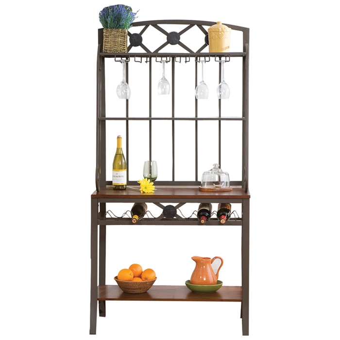 FaFurn - Bakers Rack with Stemware Hangers and Wine Rack in Wood