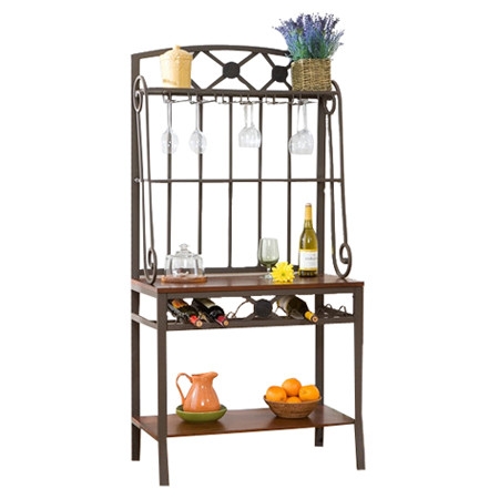 FaFurn - Bakers Rack with Stemware Hangers and Wine Rack in Wood