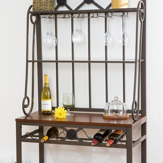 FaFurn - Bakers Rack with Stemware Hangers and Wine Rack in Wood