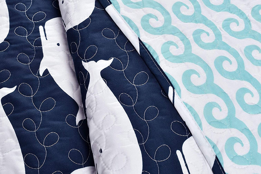 FaFurn - Full/Queen 5 Piece Bed in a Bag Navy Teal Microfiber Waves Whales Quilt Set