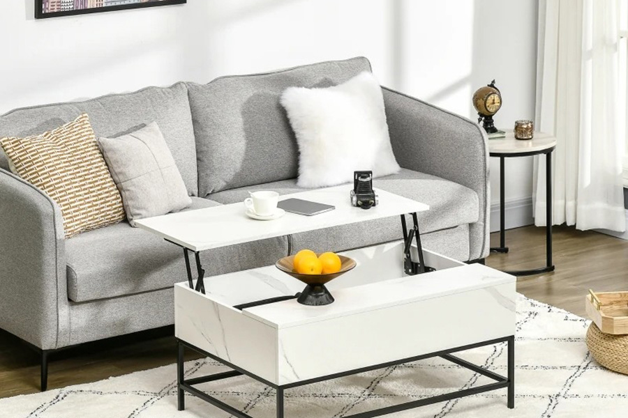 FaFurn™ Modern Lift Top Coffee Table W/ Hidden Storage Black Metal Legs - White/Black