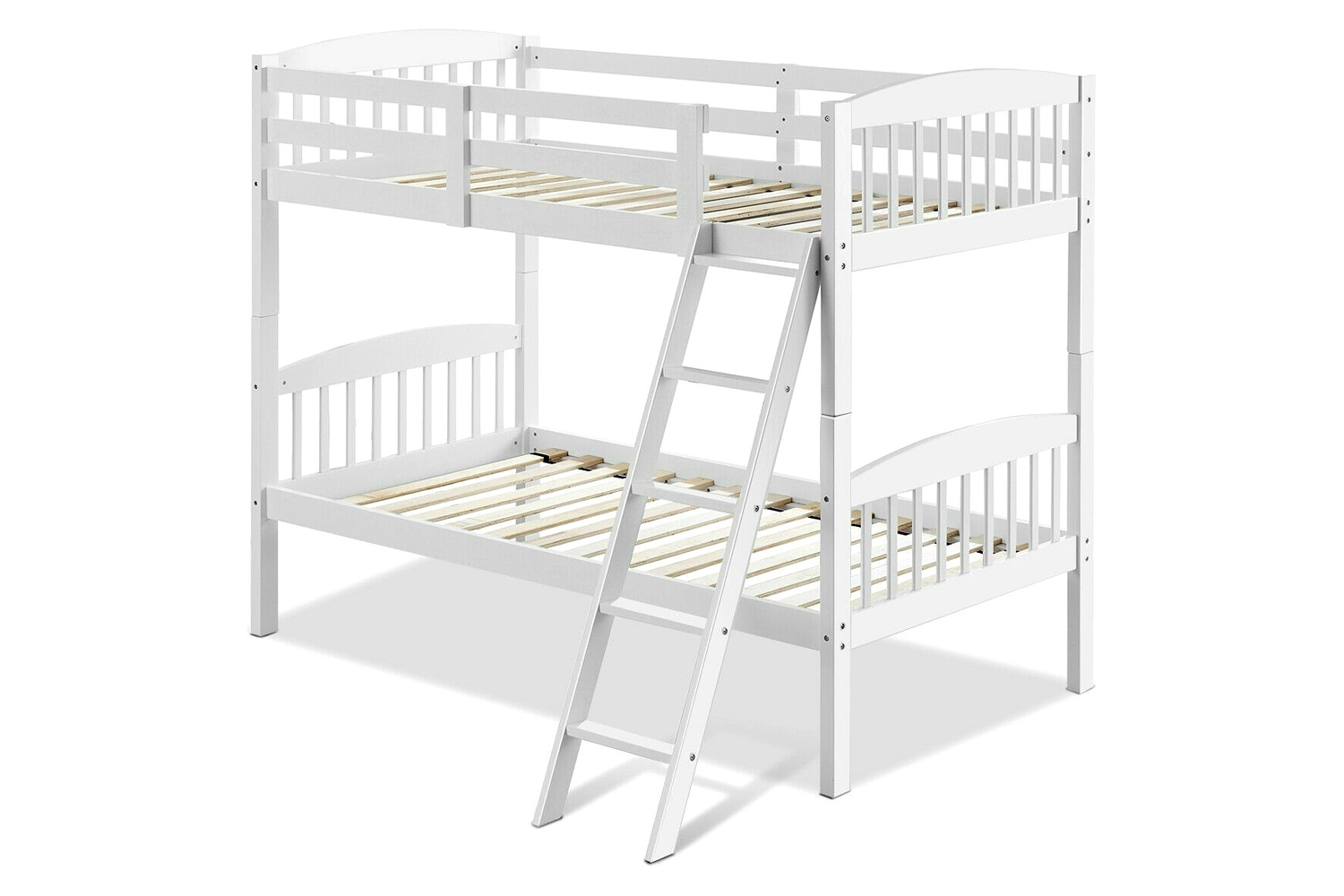 FaFurn Twin Over Twin Wooden Bunk Bed with Ladder - White