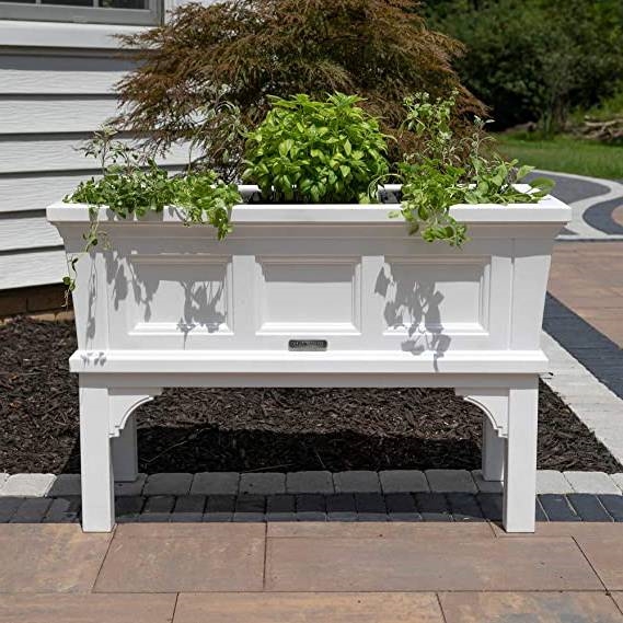 FaFurn Rectangle Garden Bed Planter Box with Removeable Trays - White, Plastic