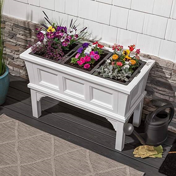 FaFurn Rectangle Garden Bed Planter Box with Removeable Trays - White, Plastic