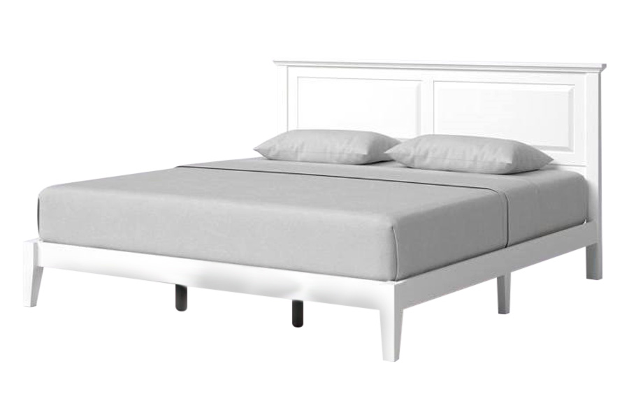 FaFurn Traditional King Size Platform Bed with Headboard - White, Wood