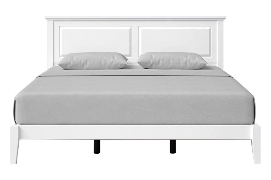 FaFurn Traditional King Size Platform Bed with Headboard - White, Wood