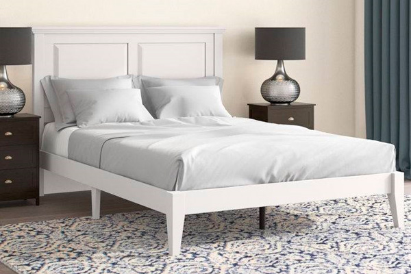 FaFurn Traditional Full Size Platform Bed with Headboard - White, Wood