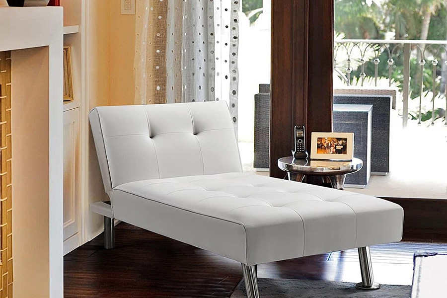 FaFurn™ Modern Faux Leather Chaise Lounge Recliner Sleeper Sofa - White