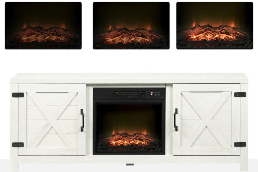 FaFurn - Rustic White Electric Fireplace Mantel Storage TV Stand Fits Up To 60 Inches with Remote Control