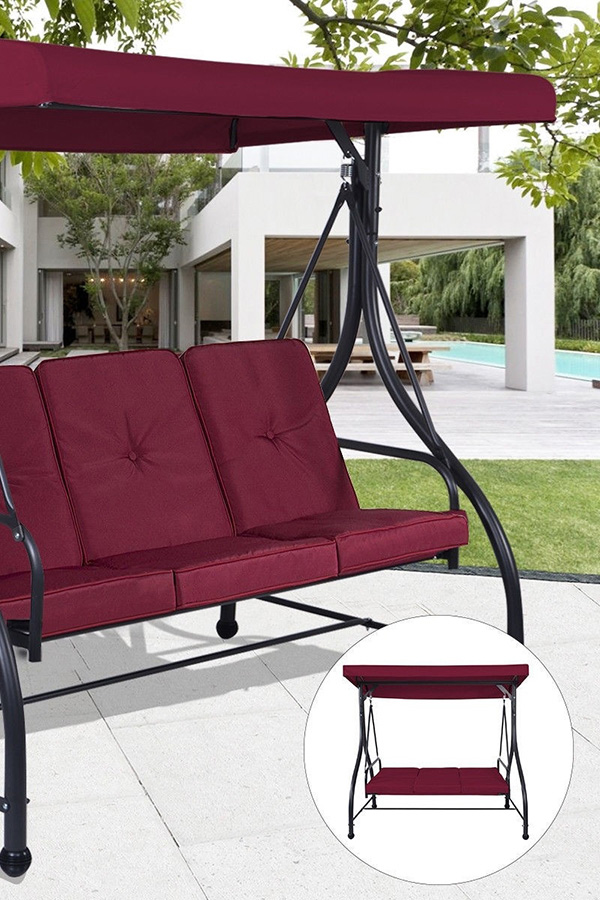 FaFurn Adjustable 3 Seat Cushioned Porch Patio Canopy Swing Chair - Dark Red