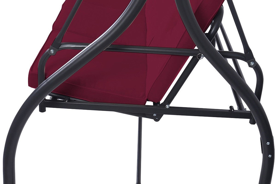 FaFurn Adjustable 3 Seat Cushioned Porch Patio Canopy Swing Chair - Dark Red