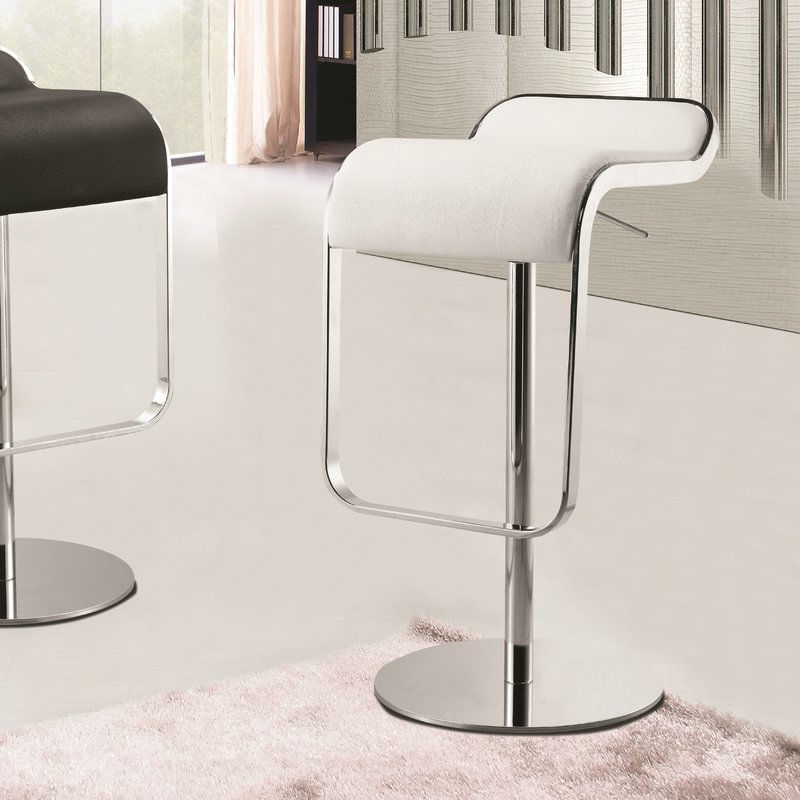 FaFurn Modern Adjustable Barstool with Faux Leather Swivel Seat - White