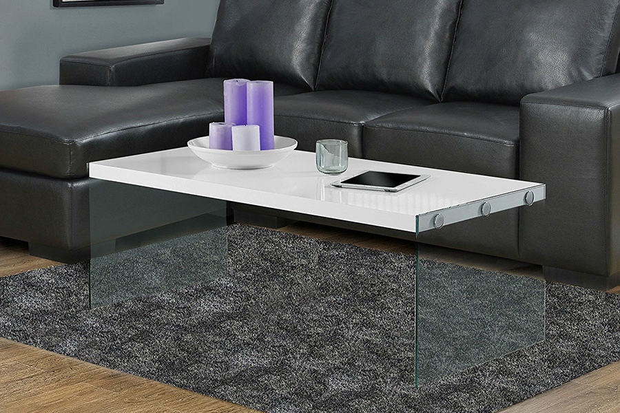 FaFurn™ - White Modern Rectangular Coffee Table with Tempered Glass Legs