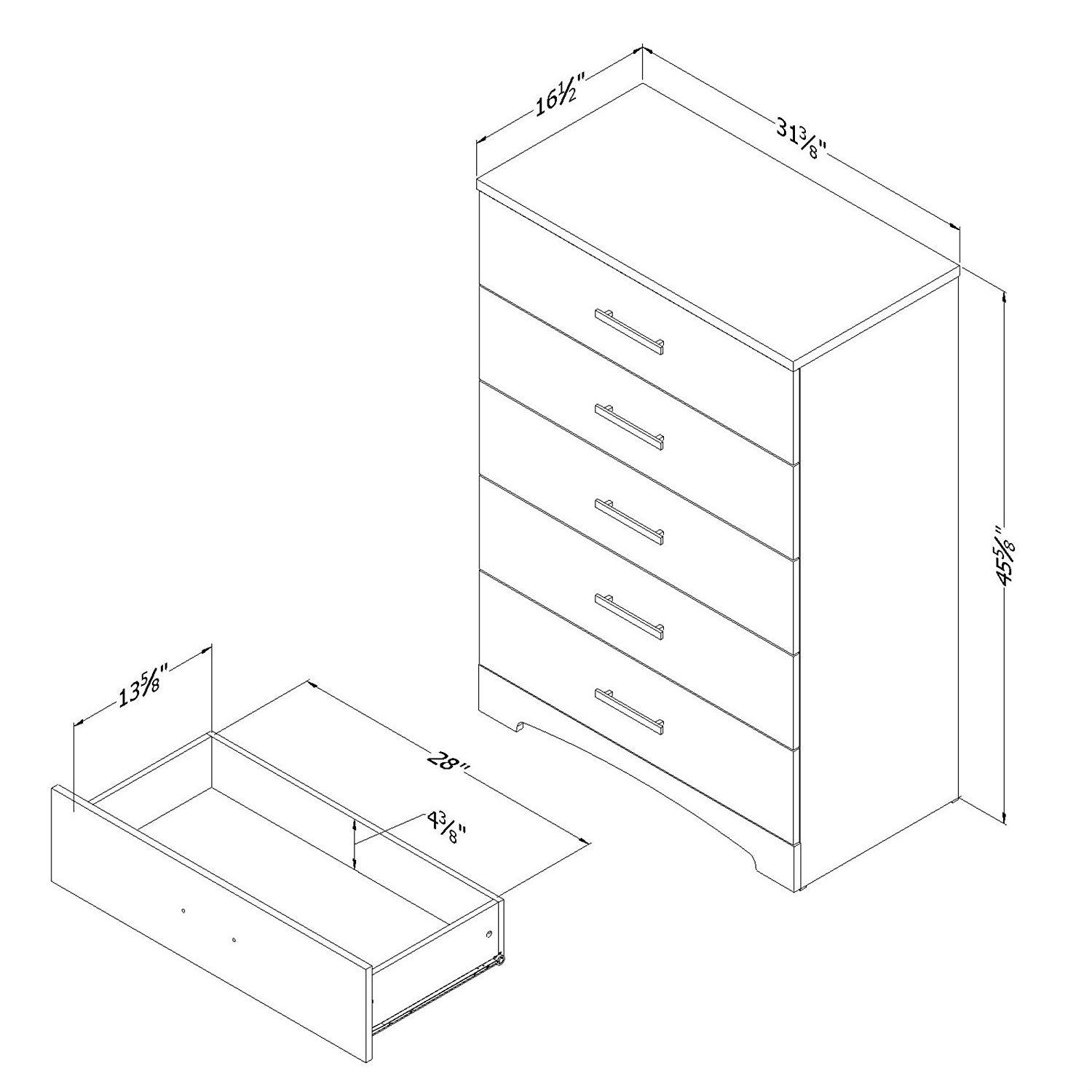 FaFurn - 5-Drawer Chest with Handles in White