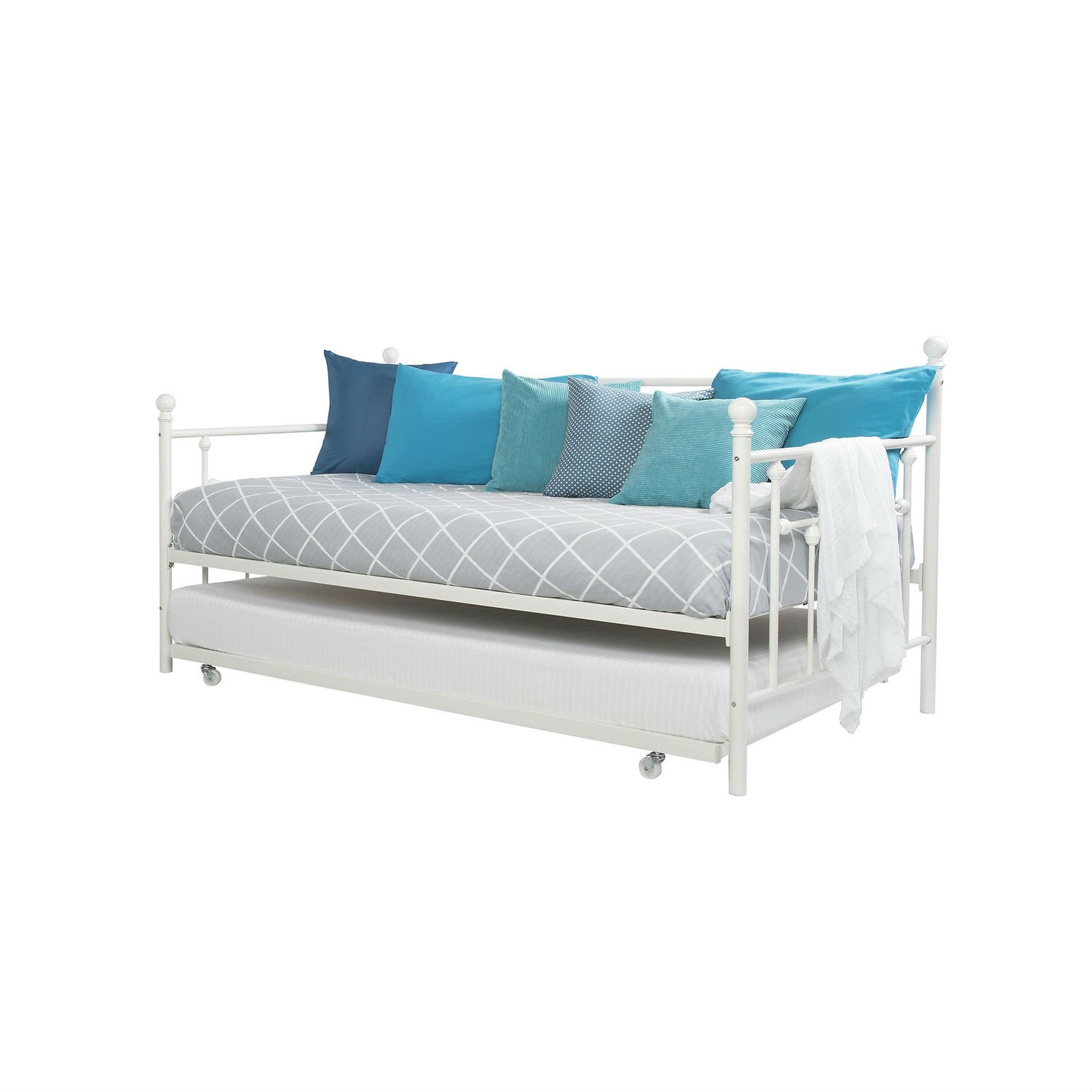 FaFurn - Twin Size Daybed Frame with Roll-out Trundle Bed in White