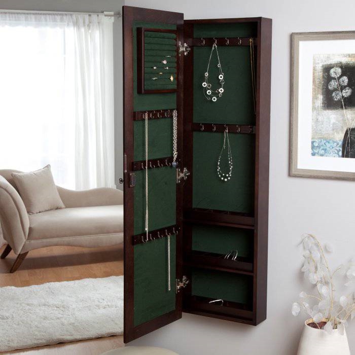 FaFurn Locking Jewelry Armoire Cabinet with Mirror - Espresso, Wood