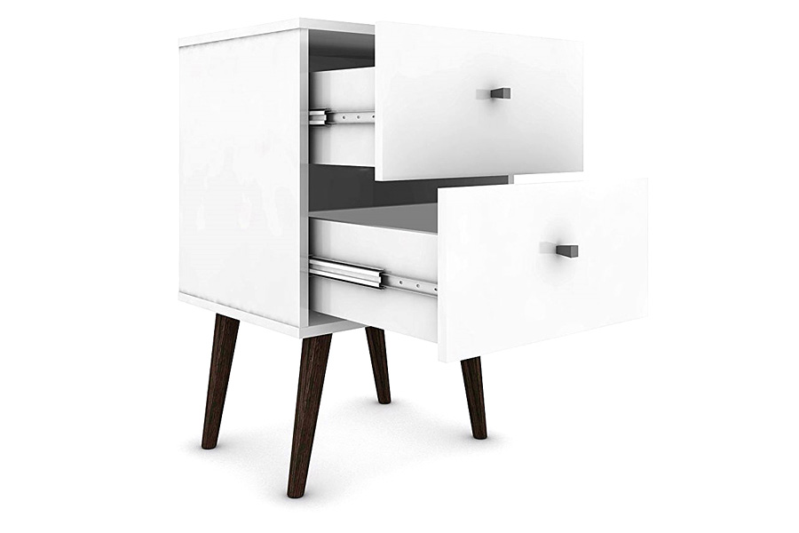 FaFurn - White Modern Mid-Century Style 2-Drawer Side Table Nightstand