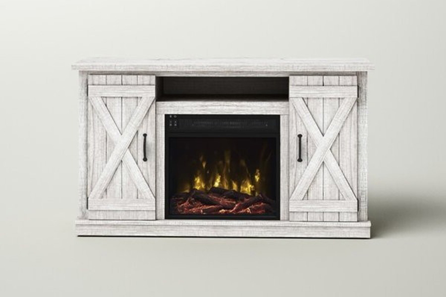 FaFurn Farmhouse TV Entertainment Electric Fireplace - Rustic Washed Oak