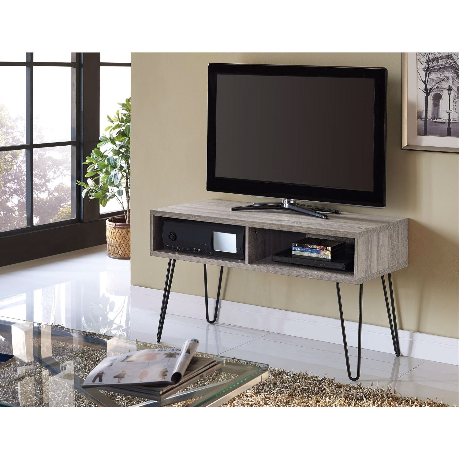 FaFurn - Modern TV Stand with Metal Legs in Wood