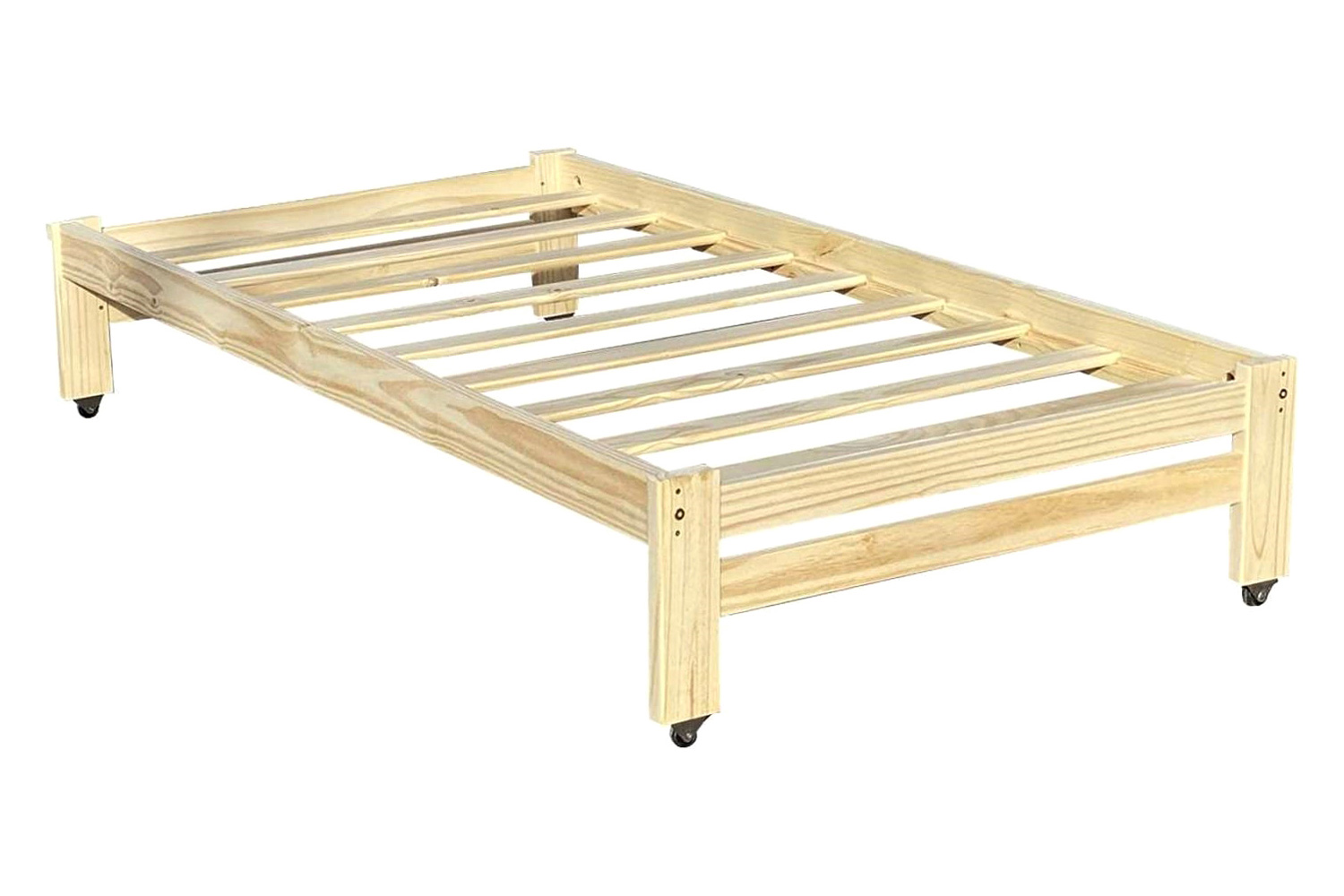 FaFurn - Twin Unfinished Solid Wood Platform Bed Frame with Casters Wheels