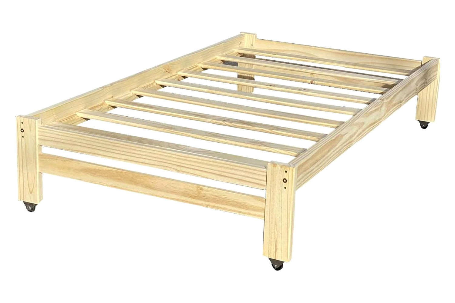 FaFurn - Twin Unfinished Solid Wood Platform Bed Frame with Casters Wheels