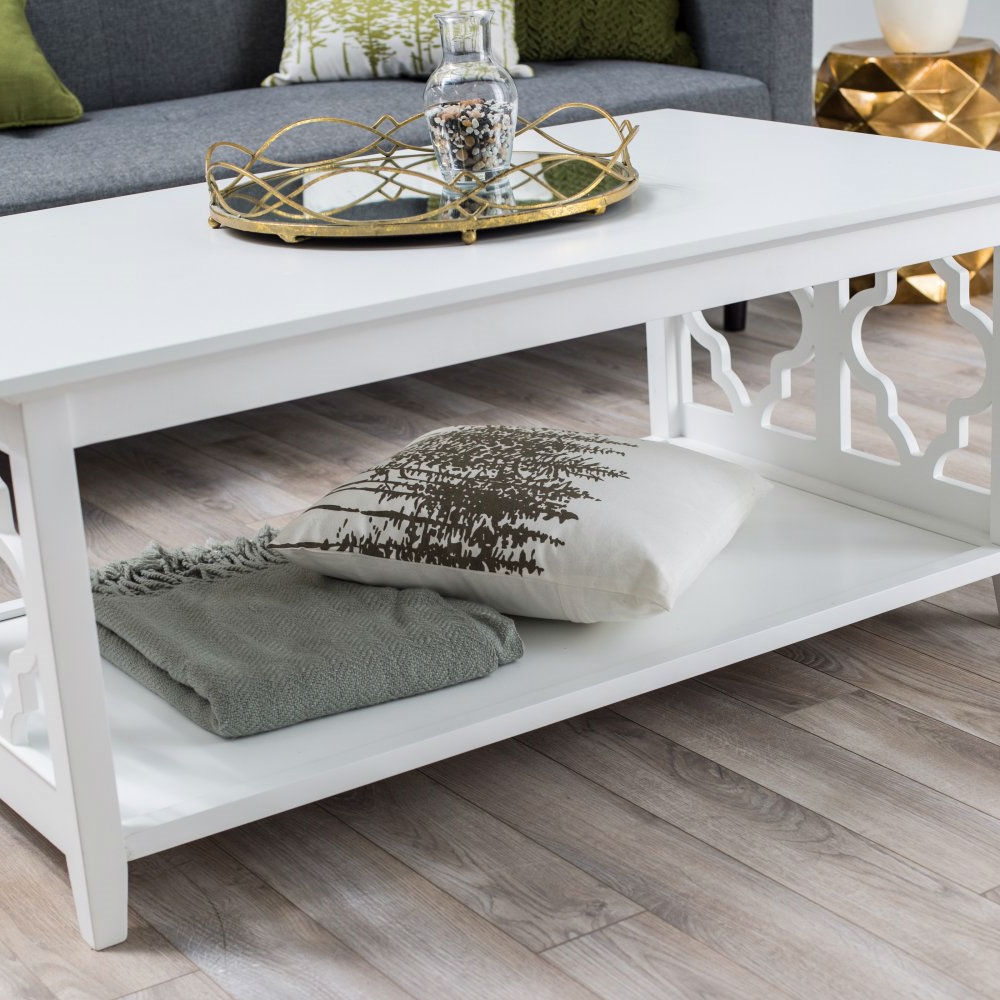 FaFurn™ Coffee Table with Solid Birch Wood Frame - White, Wood