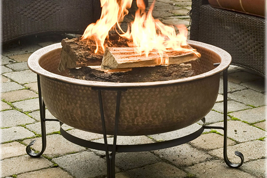 FaFurn Hammered Copper Fire Pit with Heavy Duty Spark Guard Cover and Stand