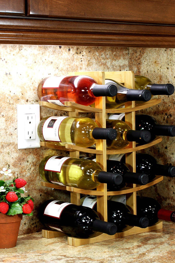 FaFurn 12-Bottle Wine Rack Bamboo - Natural Bamboo