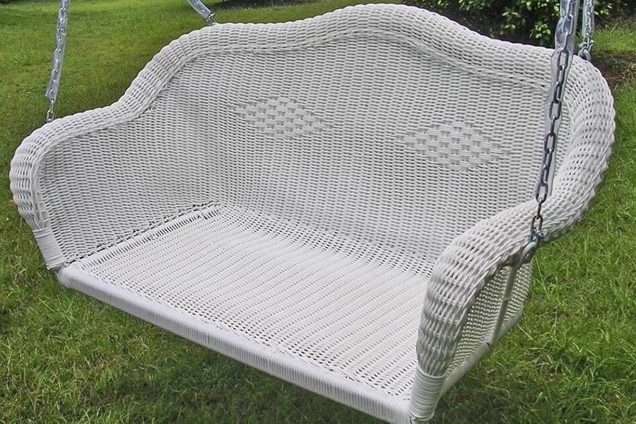 FaFurn - White Resin Wicker Porch Swing with 4-Ft Hanging Chain