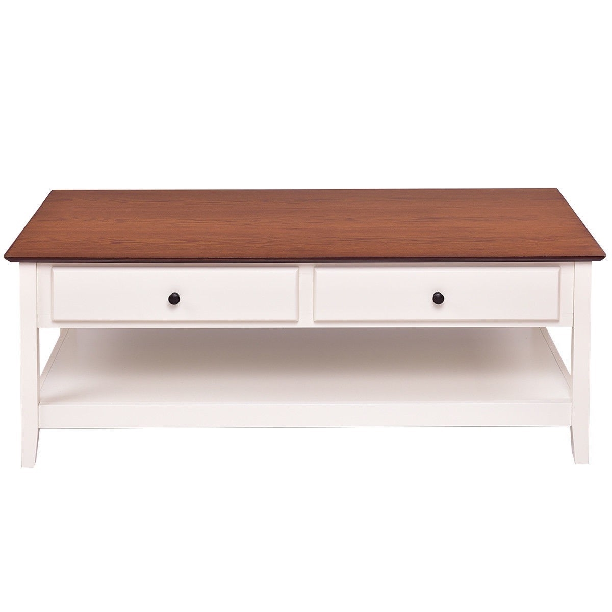 FaFurn™ Coffee Table with 2 Storage Drawers and Bottom Shelf - White, Wood