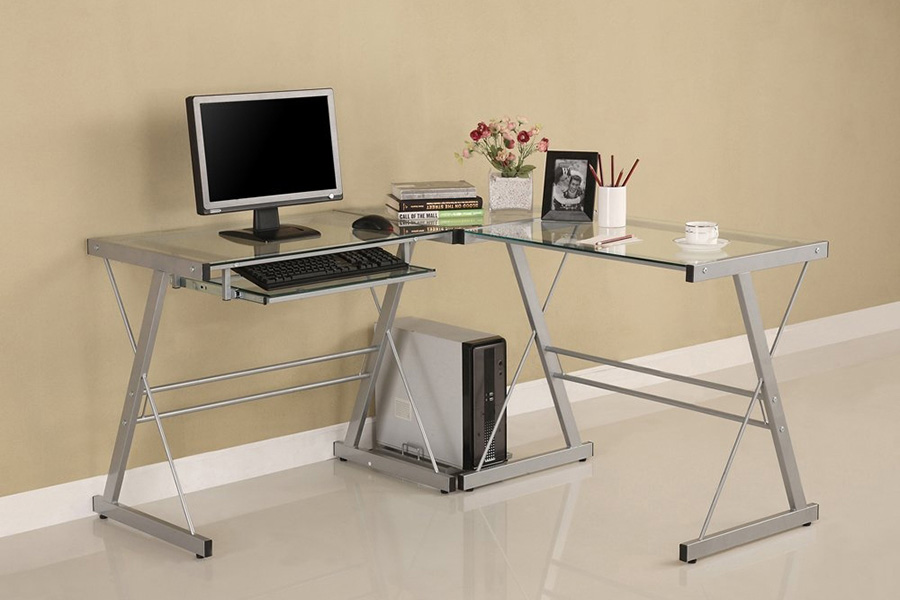 FaFurn - Modern Corner Computer Desk in Metal and Glass