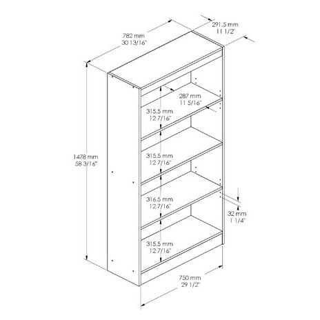 FaFurn 4-Shelf Bookcase - Royal Cherry, Wood