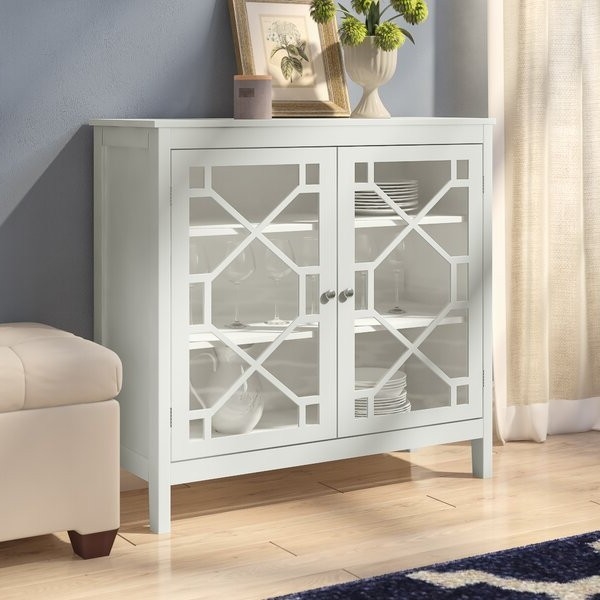 FaFurn - Farmhouse Buffet Cabinet with Glass Panel Doors in White